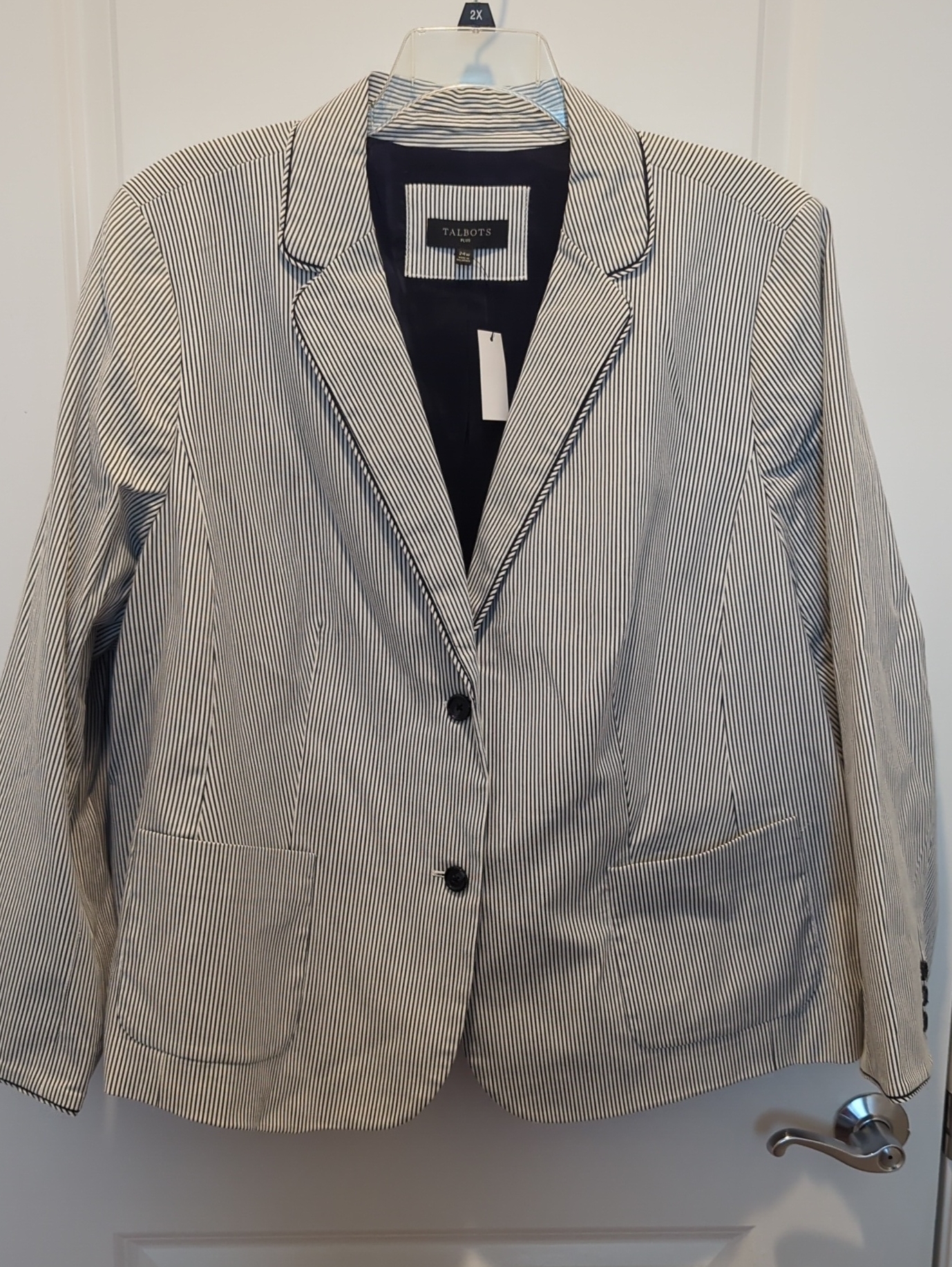 Nwt Talbots Navy & White Pinstripe Single-Breasted Blazer Size 24w
